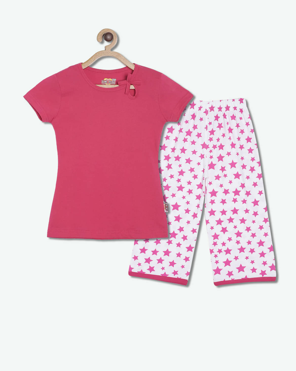     			Sini Mini Pack of 1 Girls Cotton Top With Capris ( Deep Pink )