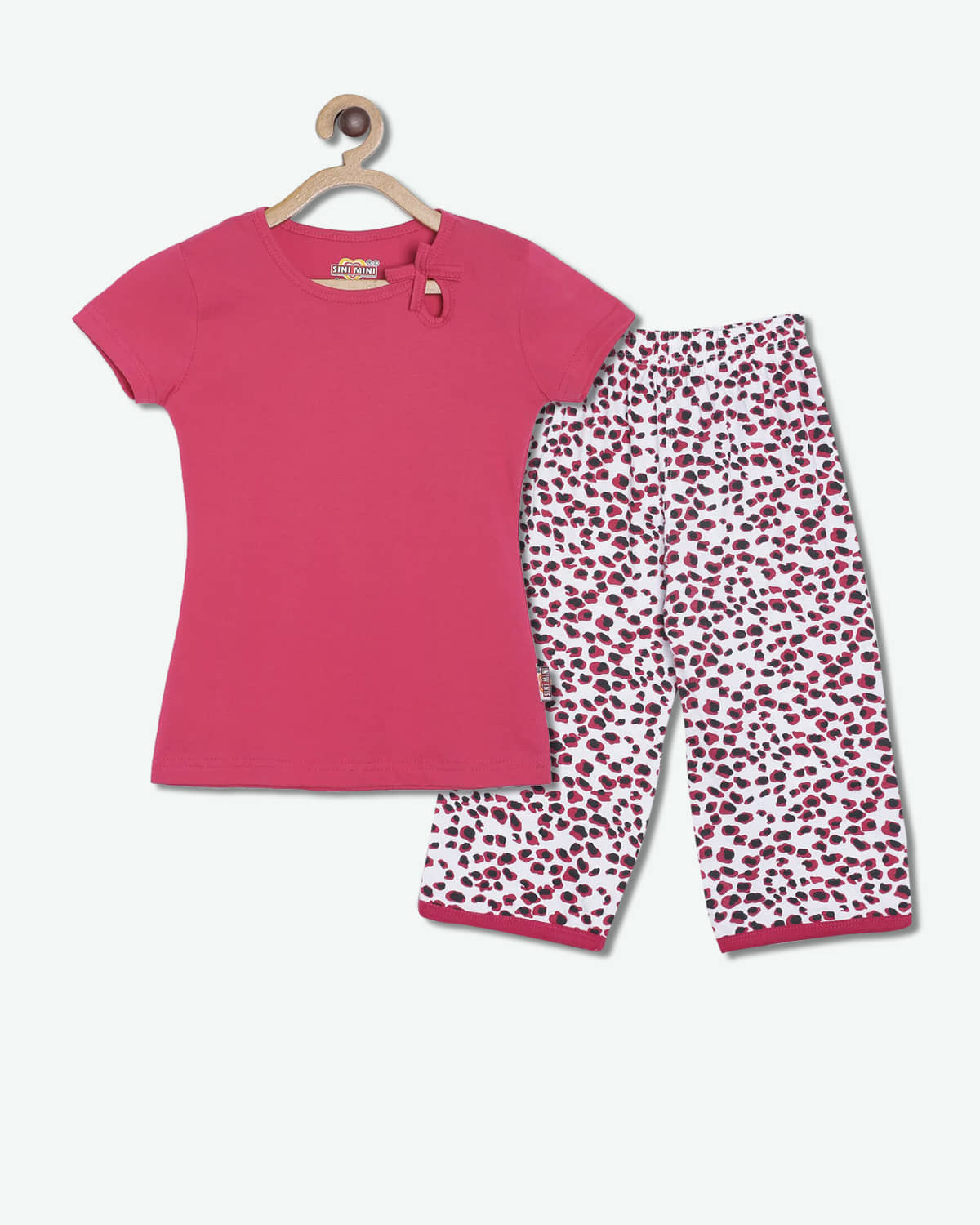 Sini Mini Pack of 1 Girls Cotton Top With Capris ( Hot Pink )