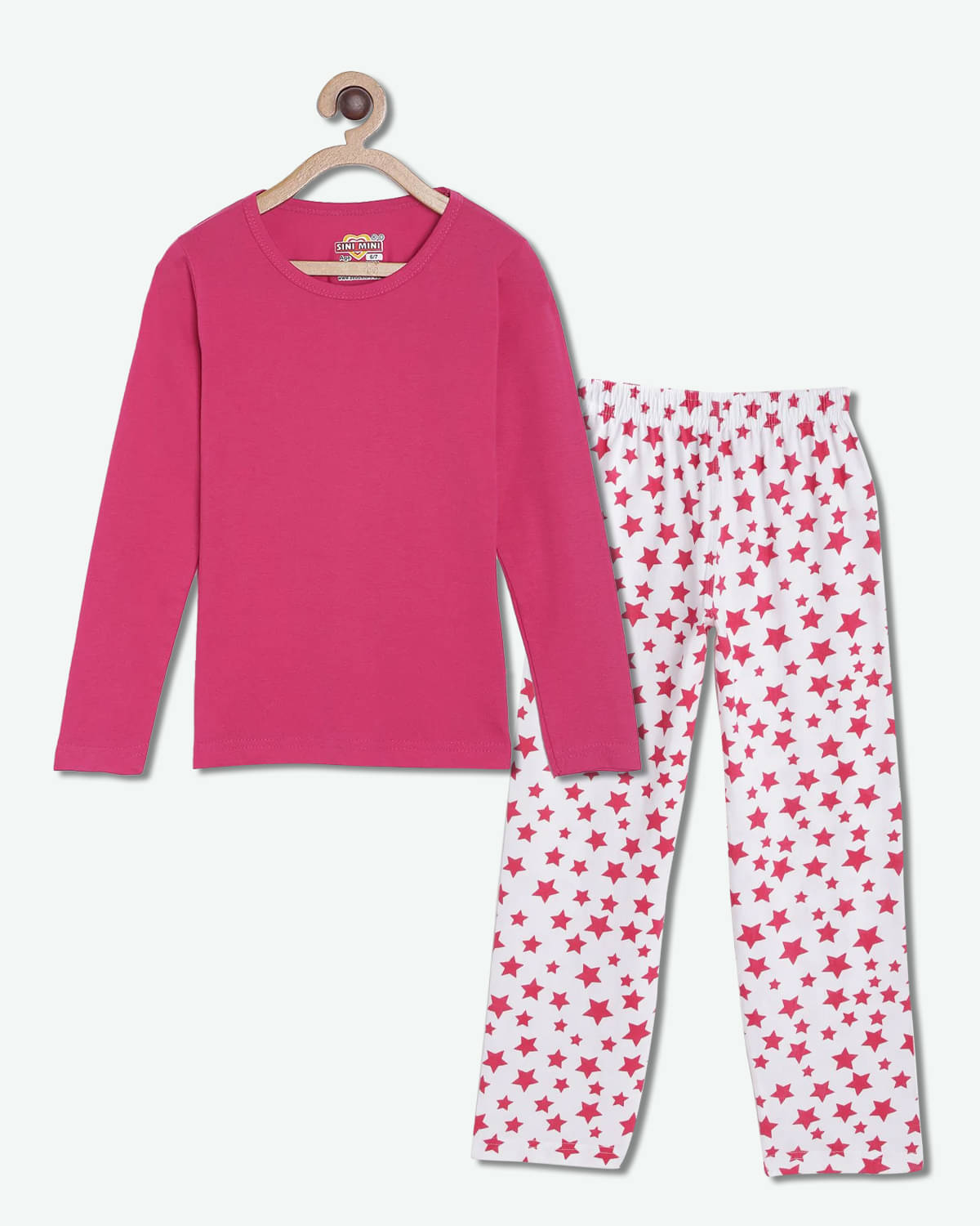     			Sini Mini Pack of 1 Girls Cotton Top With Pants ( Light Pink )