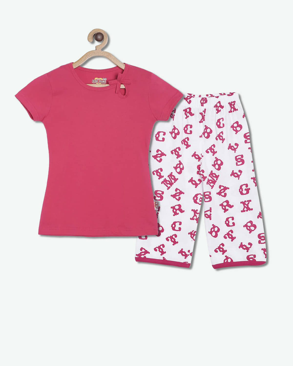 Sini Mini Pack of 1 Girls Cotton Top With Capris ( Pink )