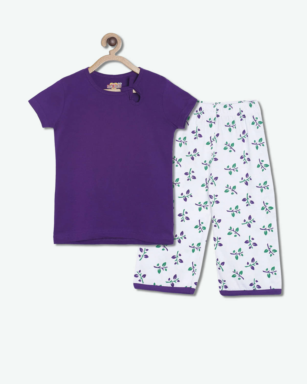     			Sini Mini Pack of 1 Girls Cotton Top With Capris ( Purple )