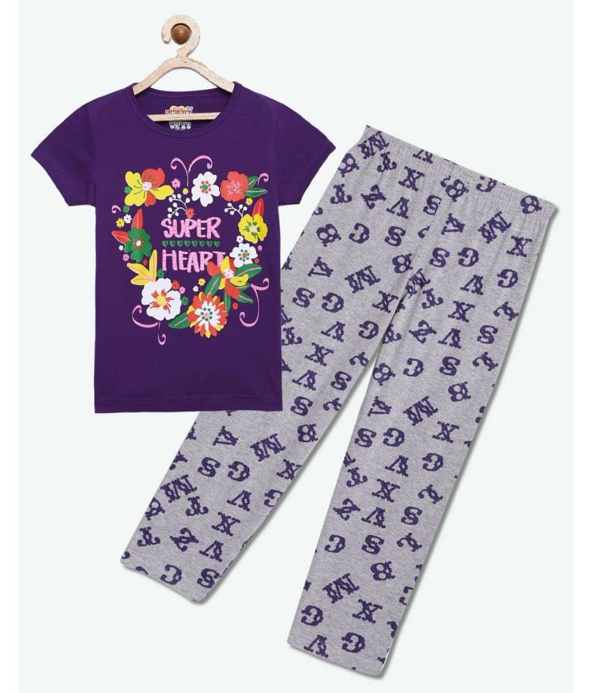     			Sini Mini Pack of 1 Girls Cotton Top With Pajama ( Purple )