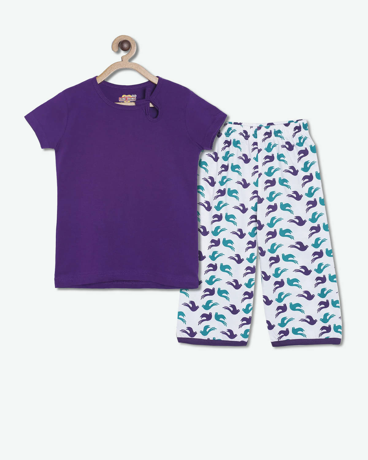     			Sini Mini Pack of 1 Girls Cotton Top With Capris ( Purple )
