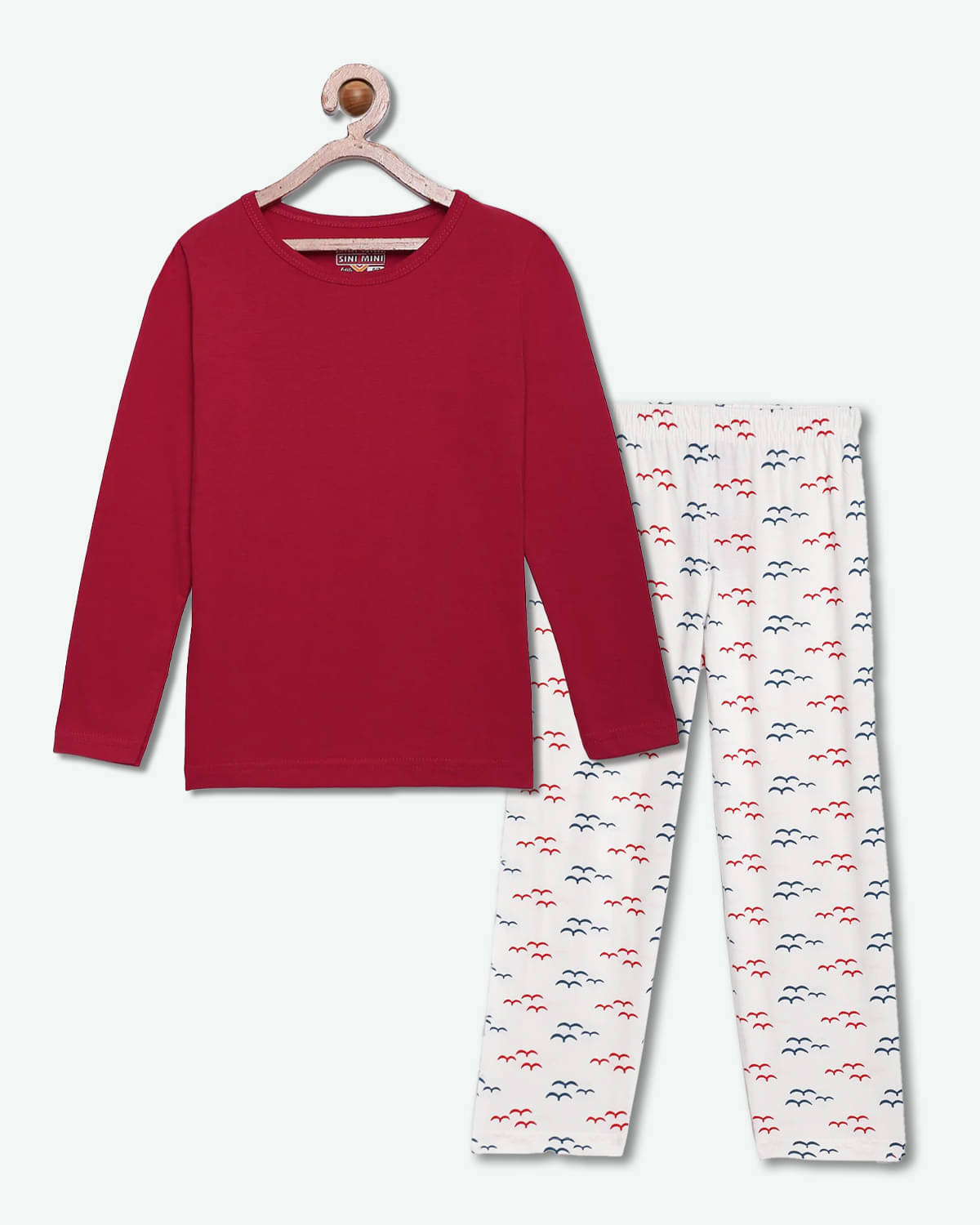     			Sini Mini Pack of 1 Girls Cotton Top With Pajama ( Red )