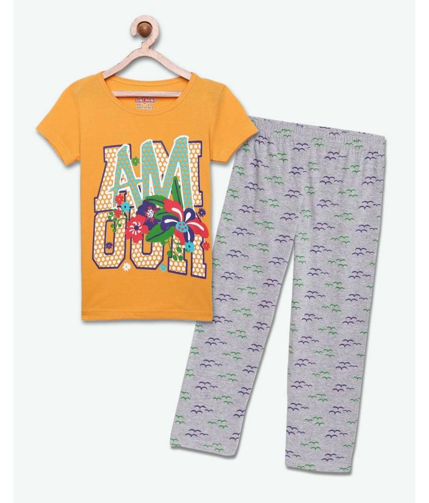     			Sini Mini Pack of 1 Girls Cotton Top With Pants ( Yellow )