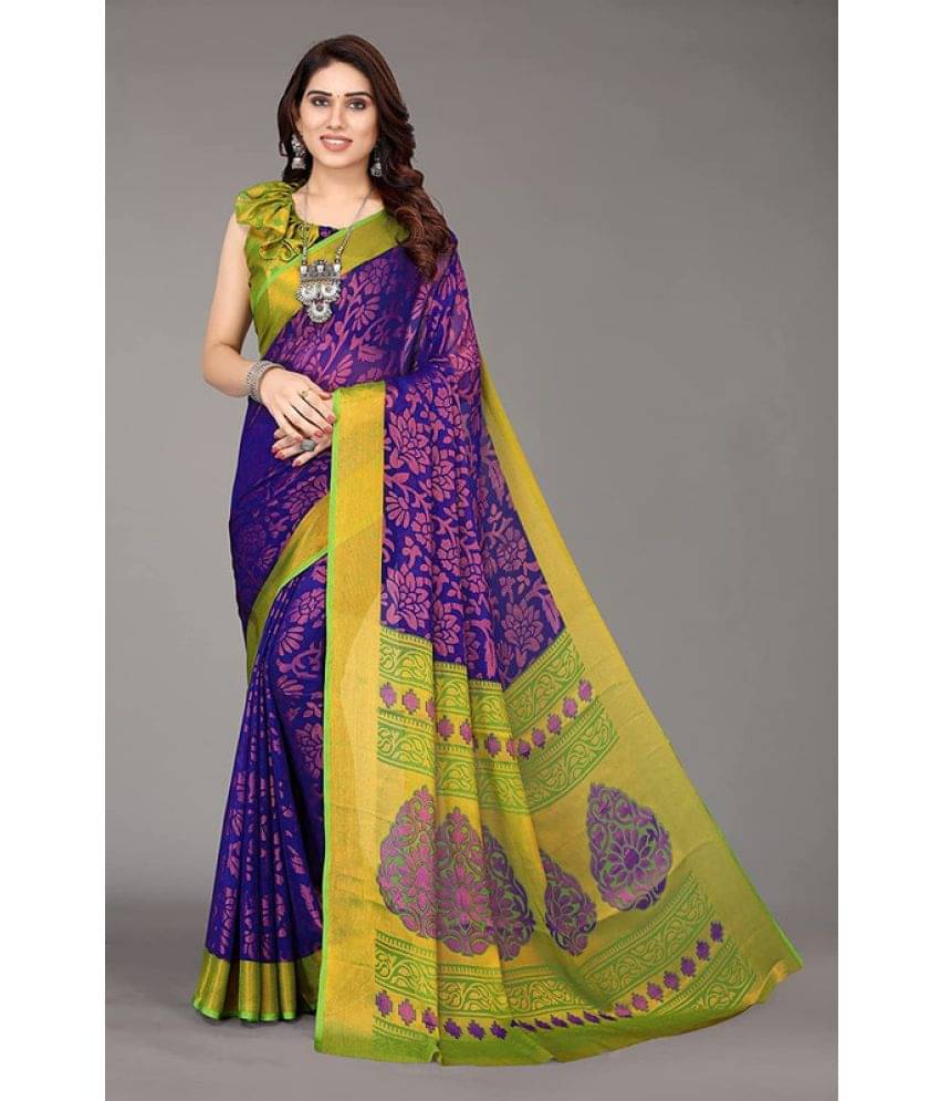     			Sitanjali Lifestyle Brasso Printed Saree With Unstitched Blouse Piece ( Blue )