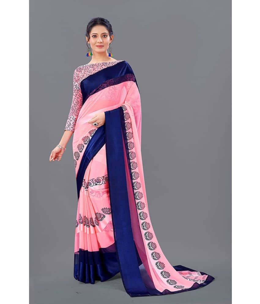 Sitanjali Lifestyle Georgette Printed Saree With Unstitched Blouse Piece ( Pink ) - Sarees | Buy online on ZillyBuy