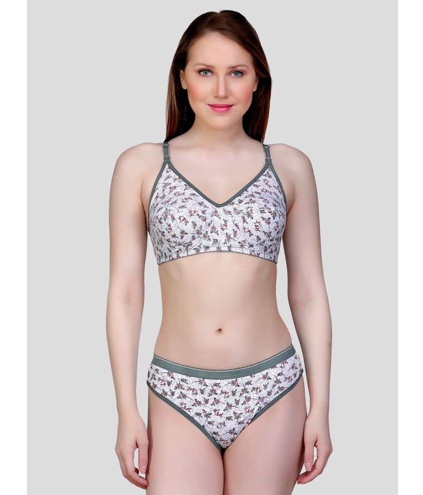 TCG Cotton Lycra Women's Bra & Panty Set ( Light Grey )