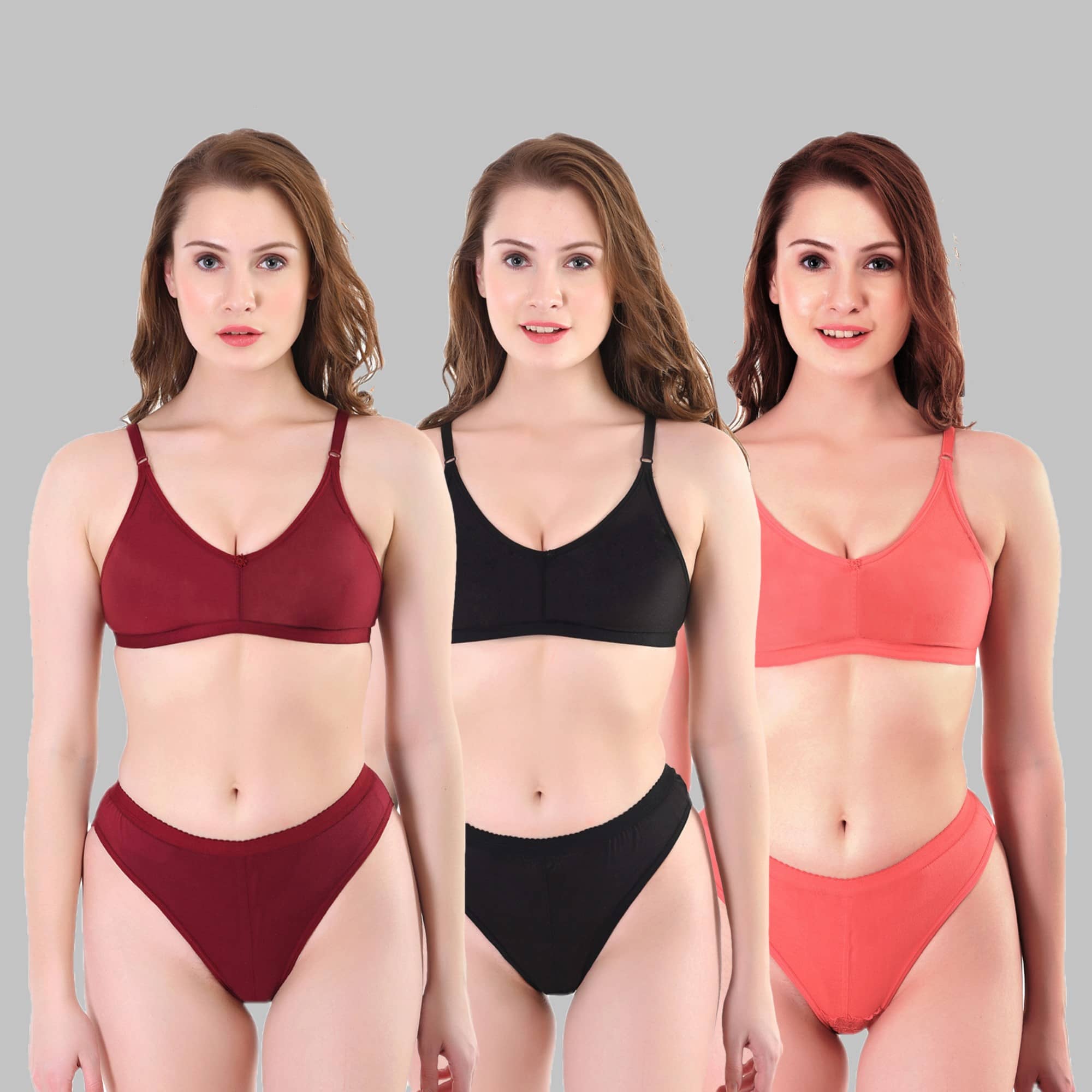 TCG Pack of 3 Cotton Lycra Women's Bra & Panty Set ( Multicolor ) WL014