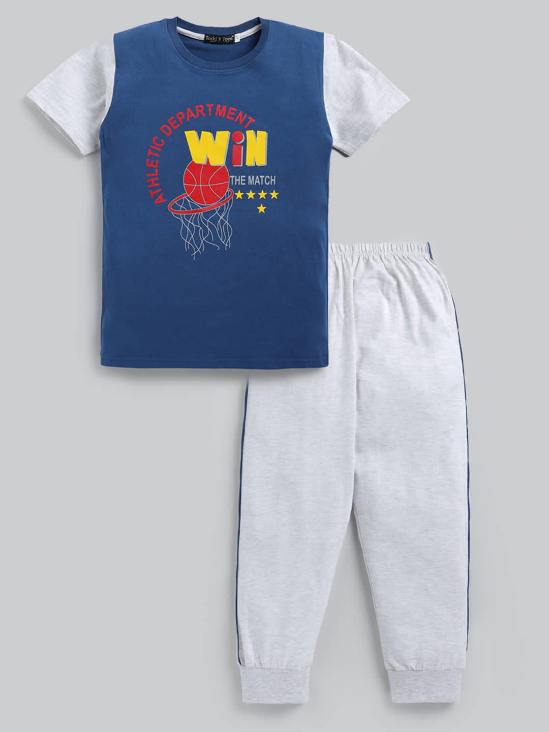 Todd N Teen Pack of 1 Boys Cotton T-Shirt & Trackpants Set ( Navy Blue )