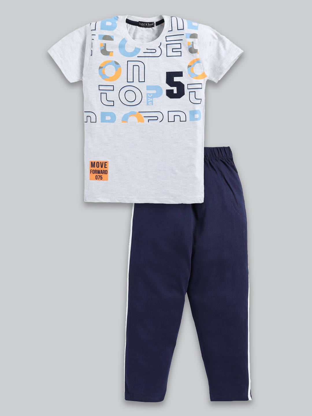     			Todd N Teen Pack of 1 Boys Cotton T-Shirt & Trackpants Set ( Light Grey )