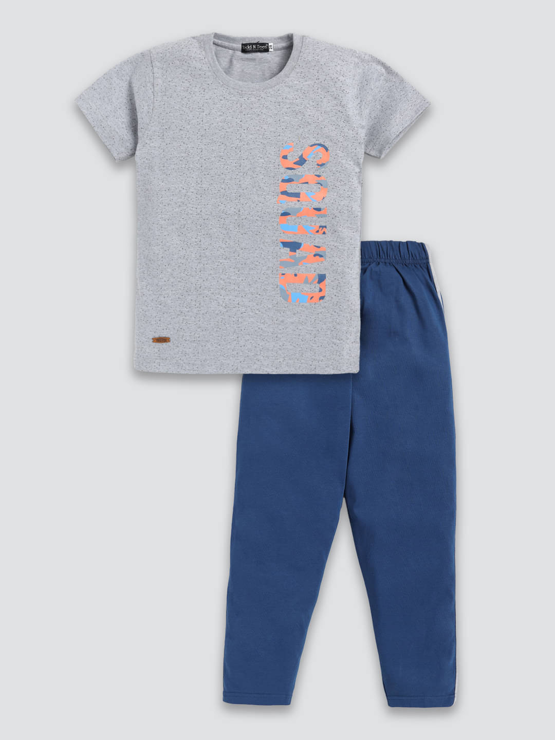     			Todd N Teen Pack of 1 Boys Cotton T-Shirt & Trackpants Set ( Light Grey )