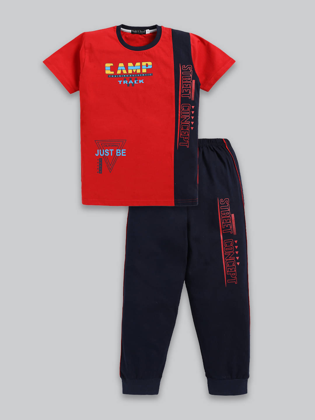     			Todd N Teen Pack of 1 Boys Cotton T-Shirt & Trackpants Set ( Red )