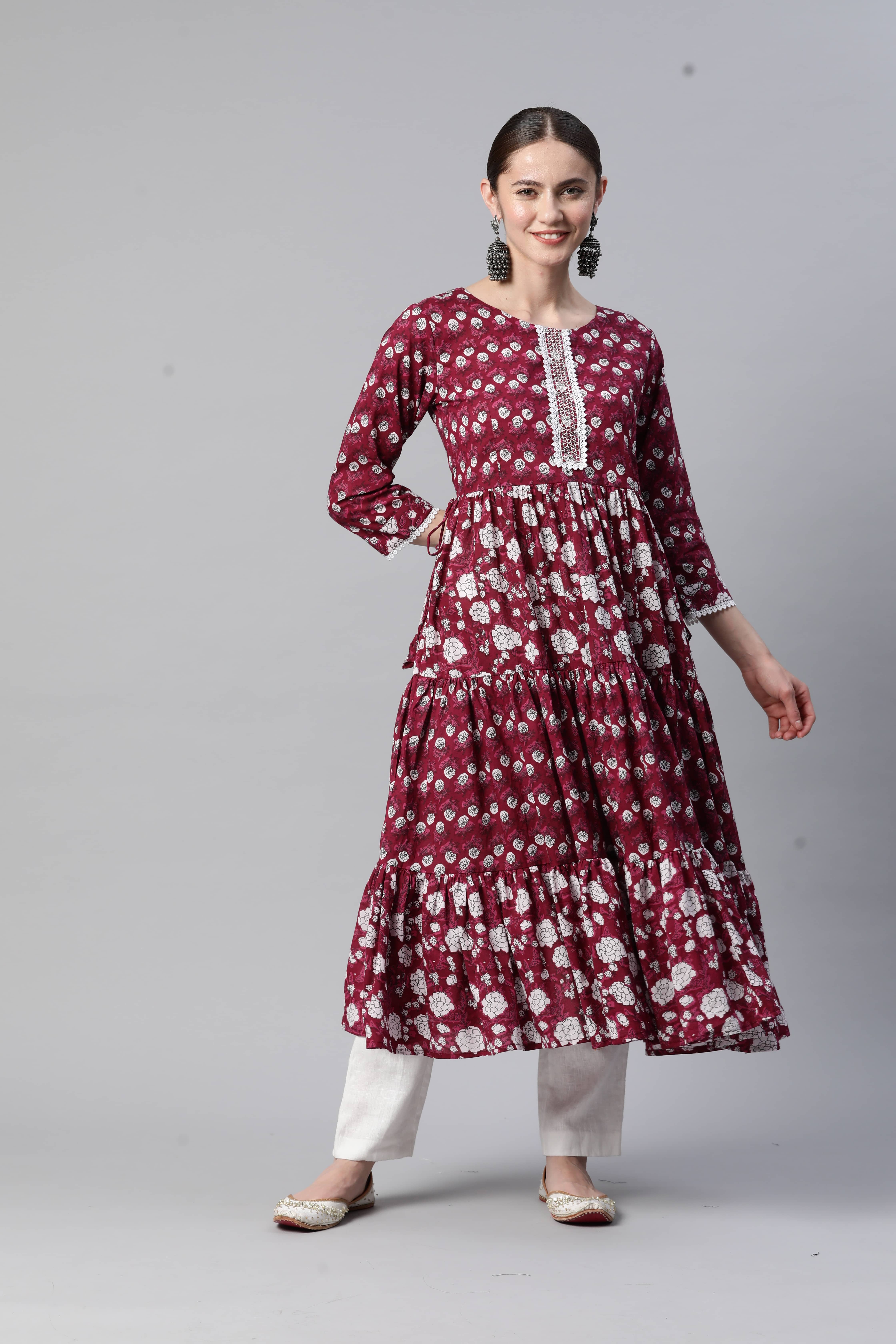 Vbuyz - Pink Cotton Women's Flared Kurti ( Pack of 1 ) - Kurtis, Tunics | Buy online on ZillyBuy