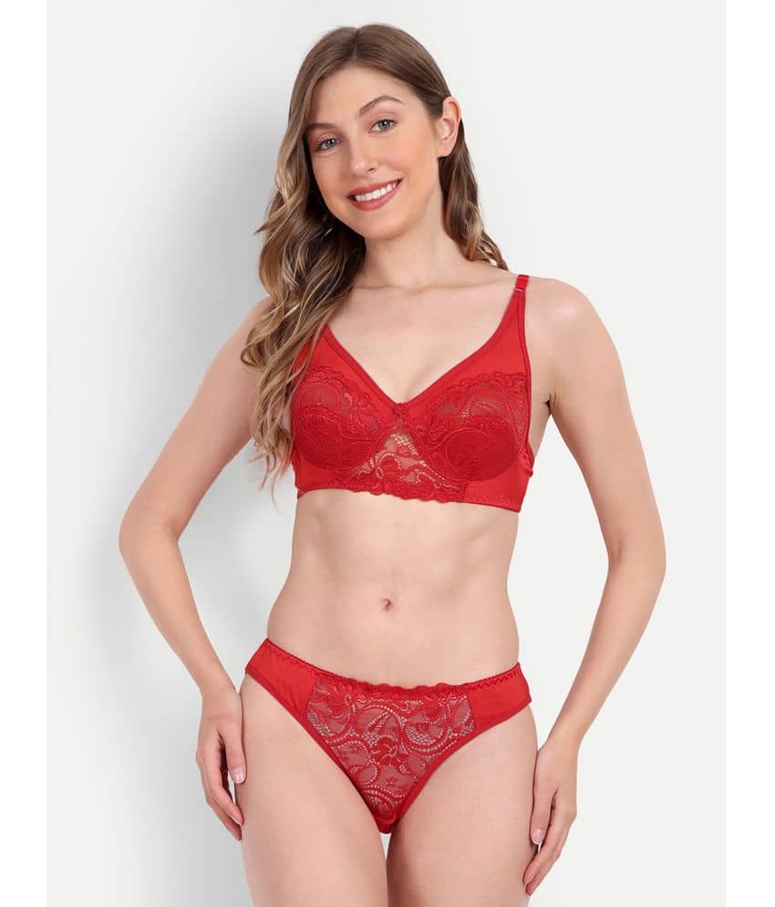 aproz Nylon Women's Bra & Panty Set ( Red ) Lingerie Set