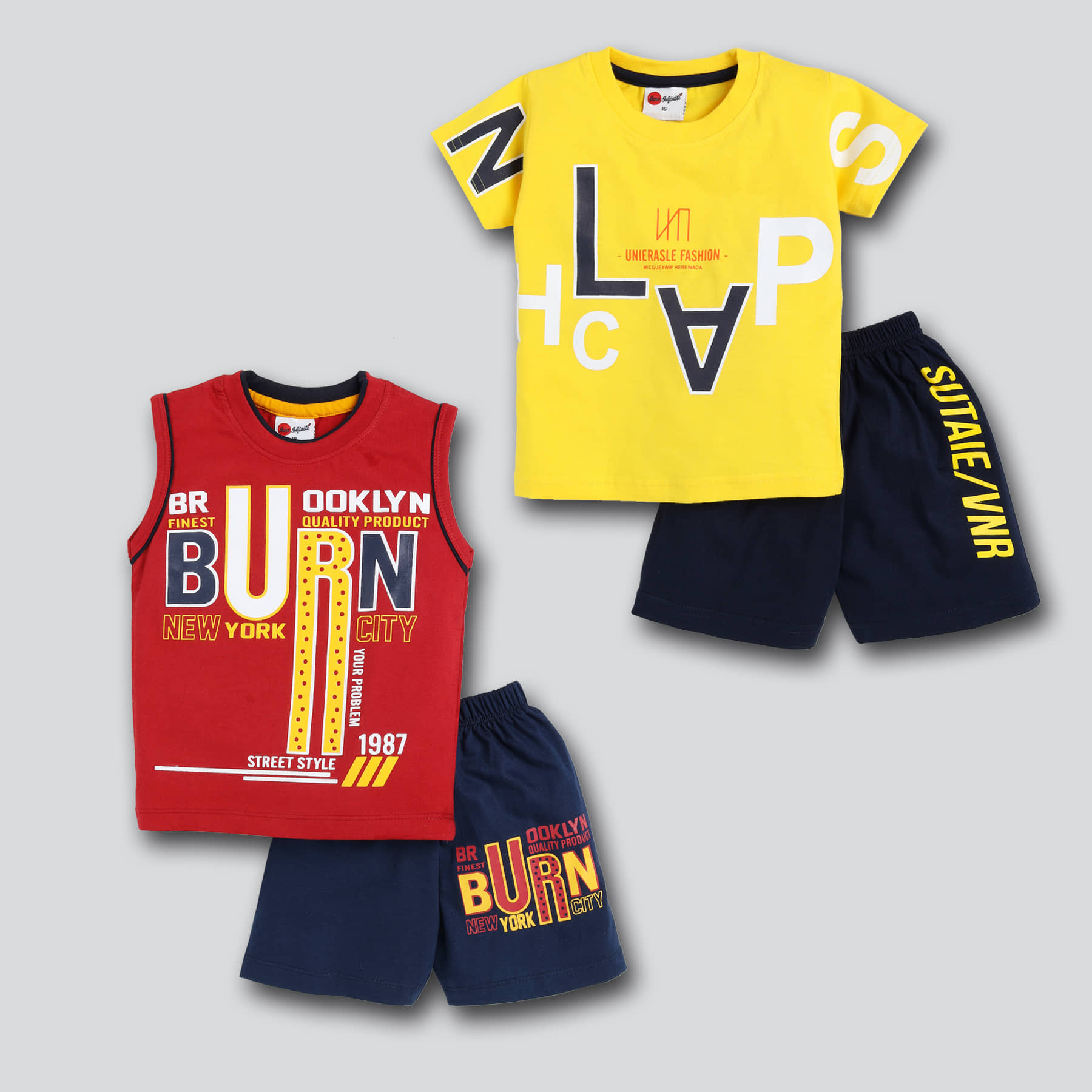 Mars Infiniti Pack of 2 Baby Boys Cotton T-Shirt & Shorts ( Yellow )