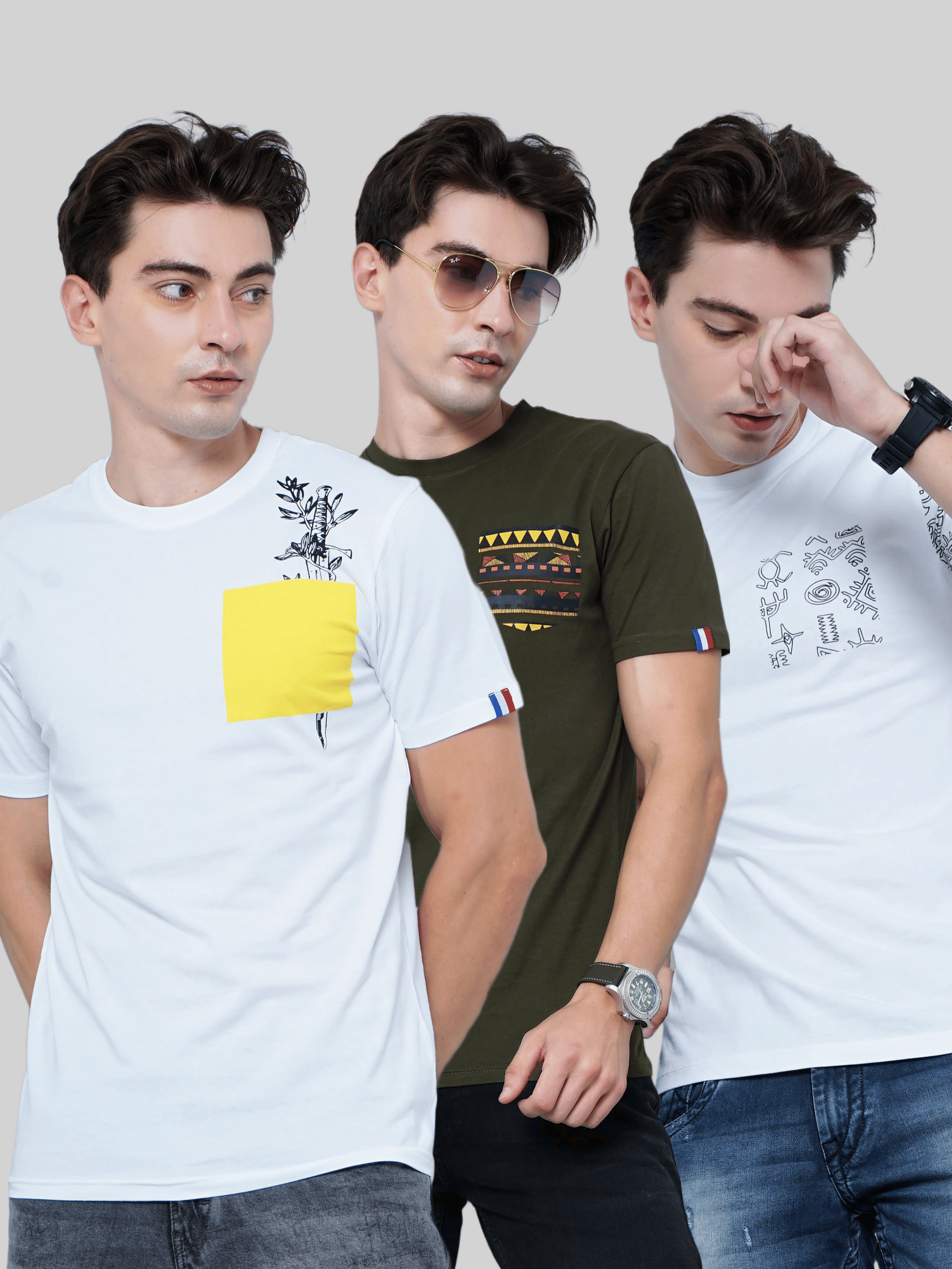 Paul Street Pack of 3 100% Cotton Slim Fit Men's T-Shirt ( Multicolor ) Paul Street Pack of 3 100% Cotton Slim Fit Men's T-Shirt ( Multicolor )