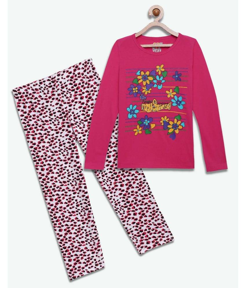     			Sini Mini Pack of 1 Girls Cotton Top With Pants ( Bright Pink )