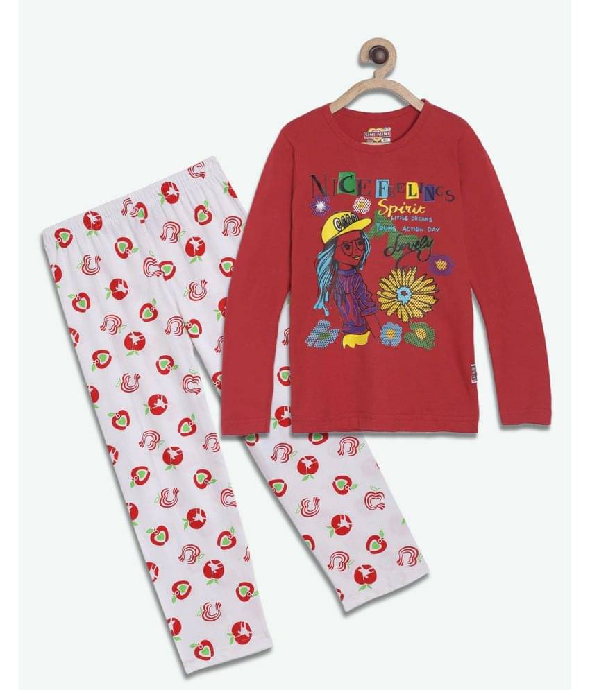     			Sini Mini Pack of 1 Girls Cotton Top With Pajama ( Dark Red )