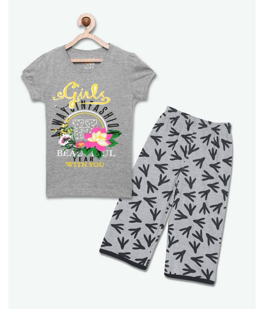Sini Mini Pack of 1 Girls Cotton Top With Pants ( Grey Melange )