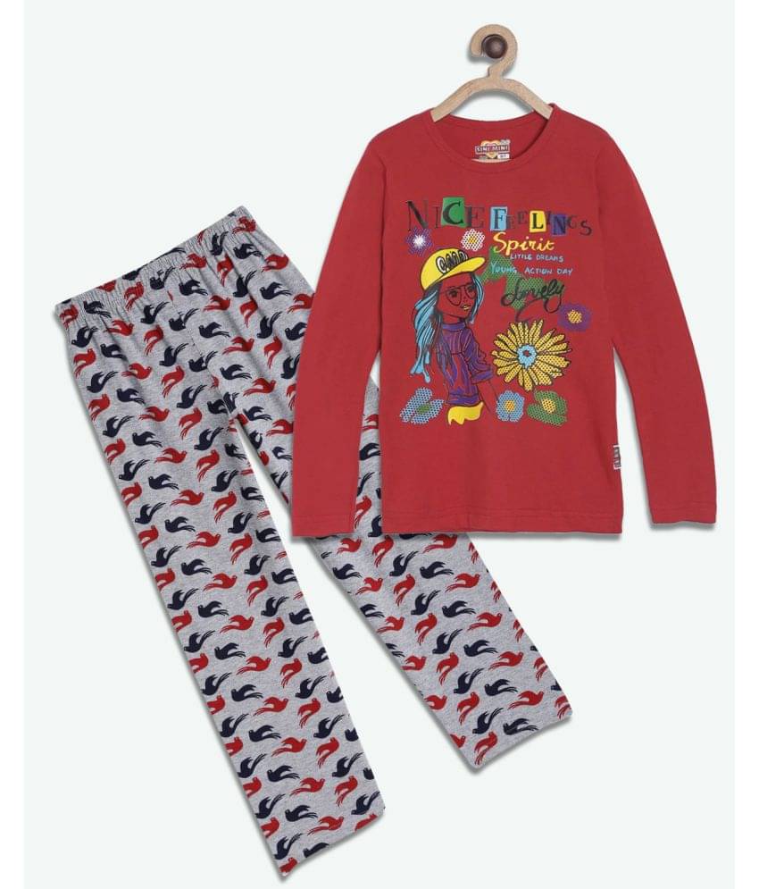     			Sini Mini Pack of 1 Girls Cotton Top With Pants ( Red )