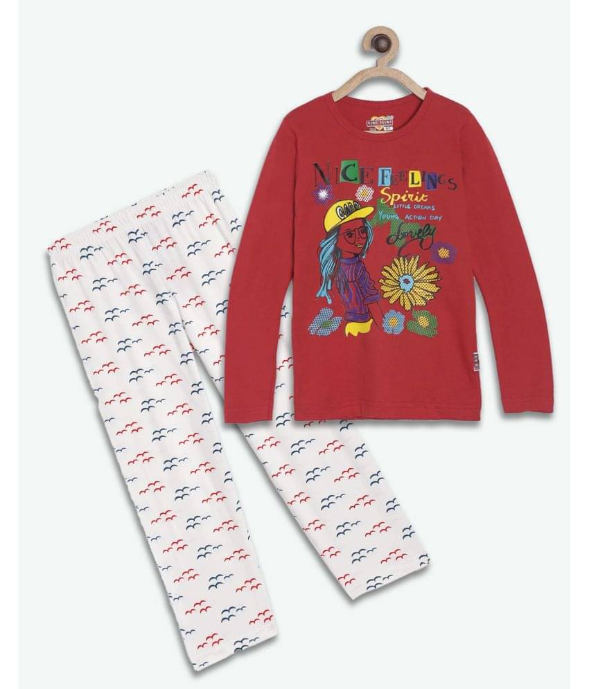    			Sini Mini Pack of 1 Girls Cotton Top With Pants ( Red )