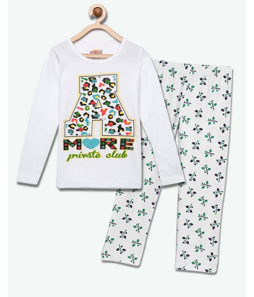     			Sini Mini Pack of 1 Girls Cotton Top With Pants ( White )