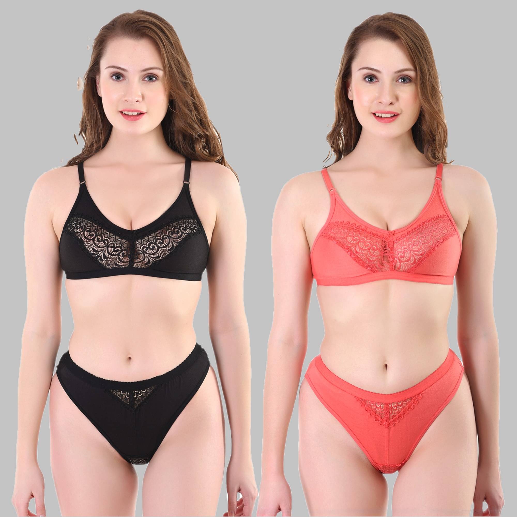     			TCG Pack of 2 Cotton Lycra Women's Bra & Panty Set ( Black ) WL103