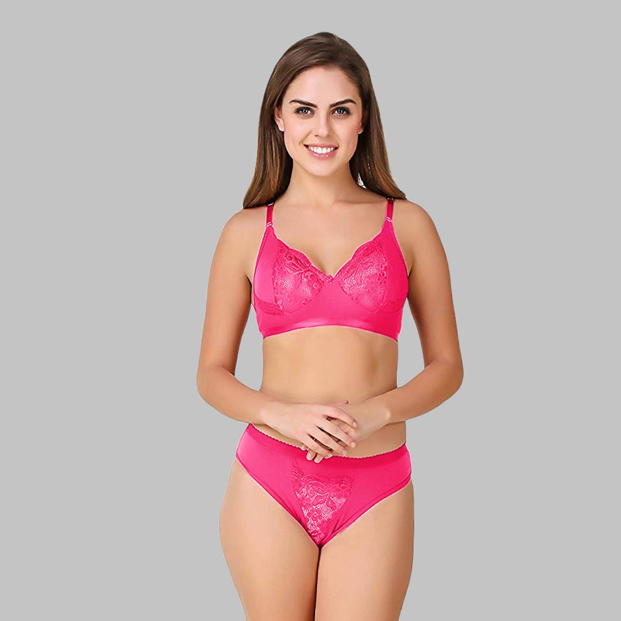 TCG Cotton Lycra Women's Bra & Panty Set ( Fluorescent Pink ) WL106