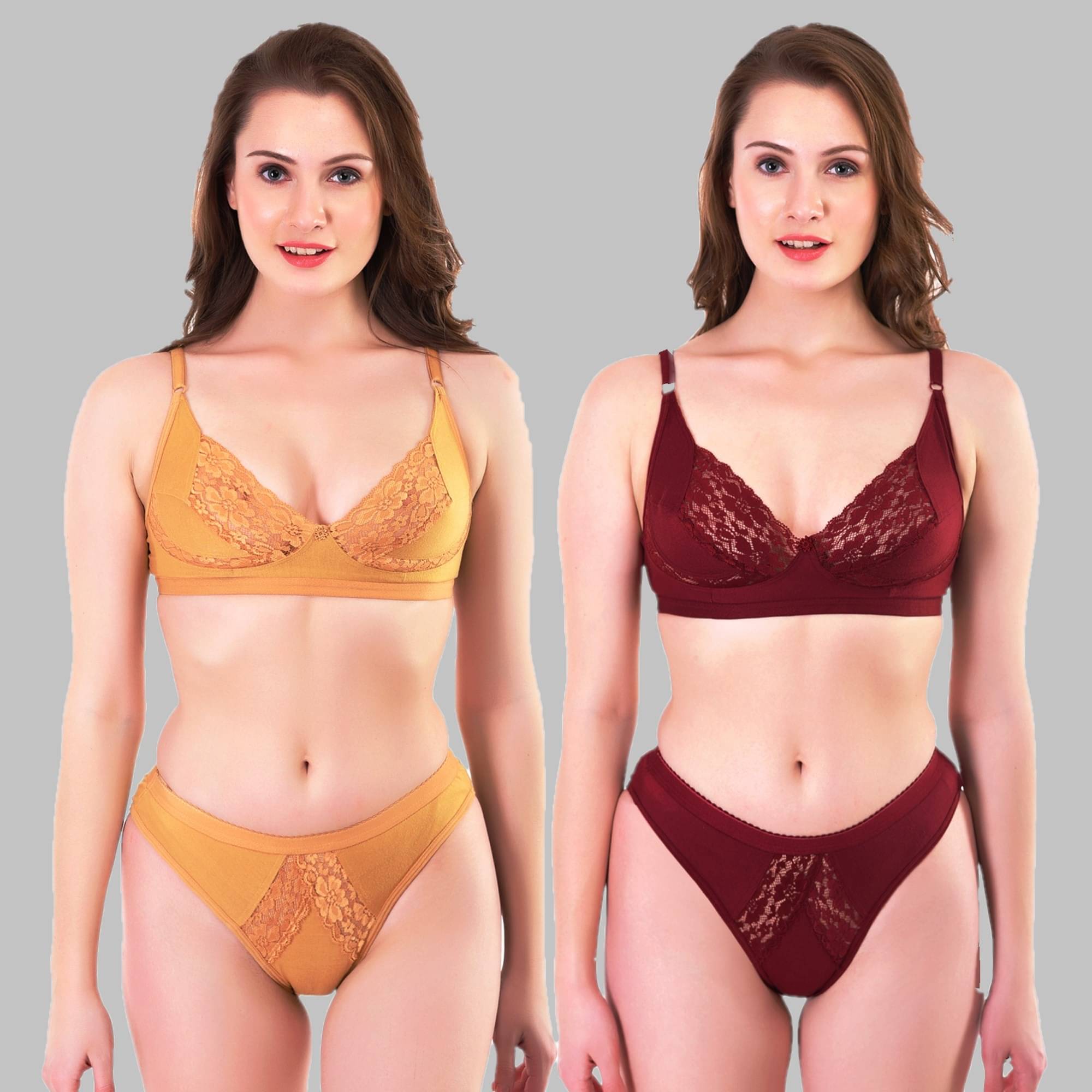     			TCG Pack of 2 Cotton Lycra Women's Bra & Panty Set ( Maroon ) WL104
