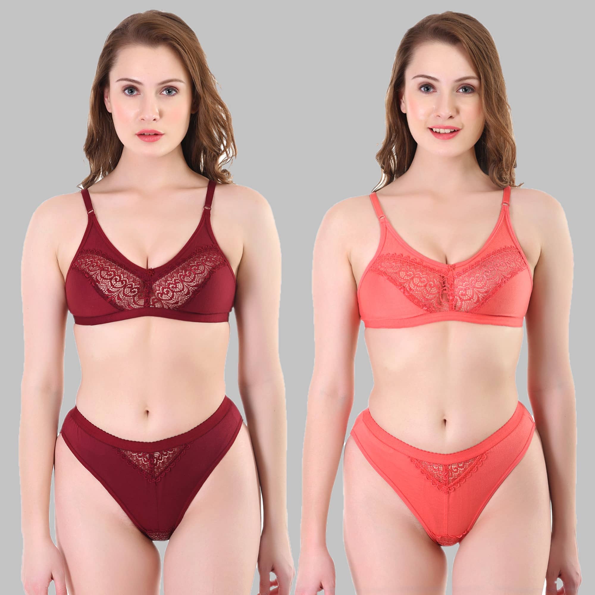 TCG Pack of 2 Cotton Lycra Women's Bra & Panty Set ( Pink ) WL103
