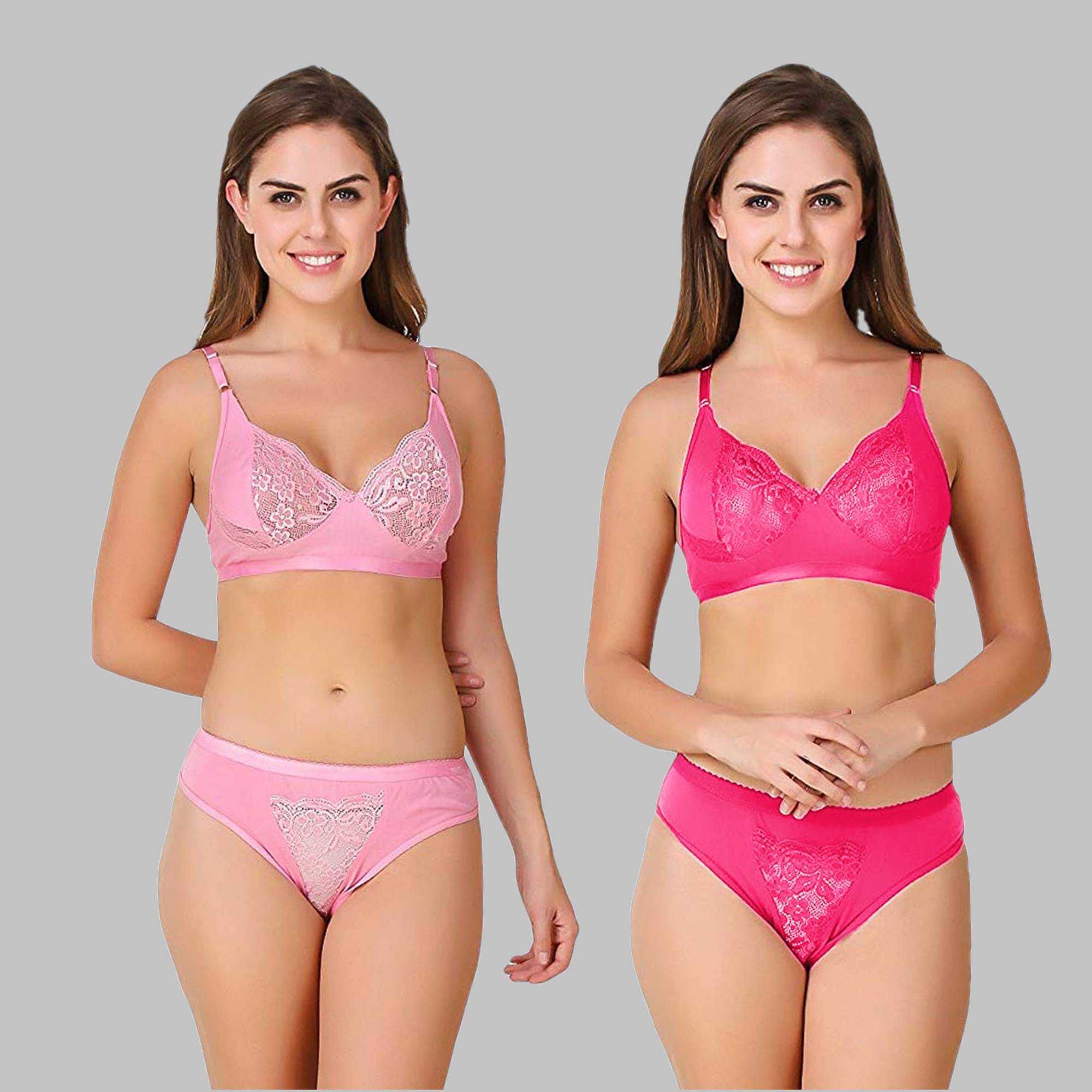 TCG Pack of 2 Cotton Lycra Women's Bra & Panty Set ( Pink ) WL106 TCG Pack of 2 Cotton Lycra Women's Bra & Panty Set ( Pink ) WL106
