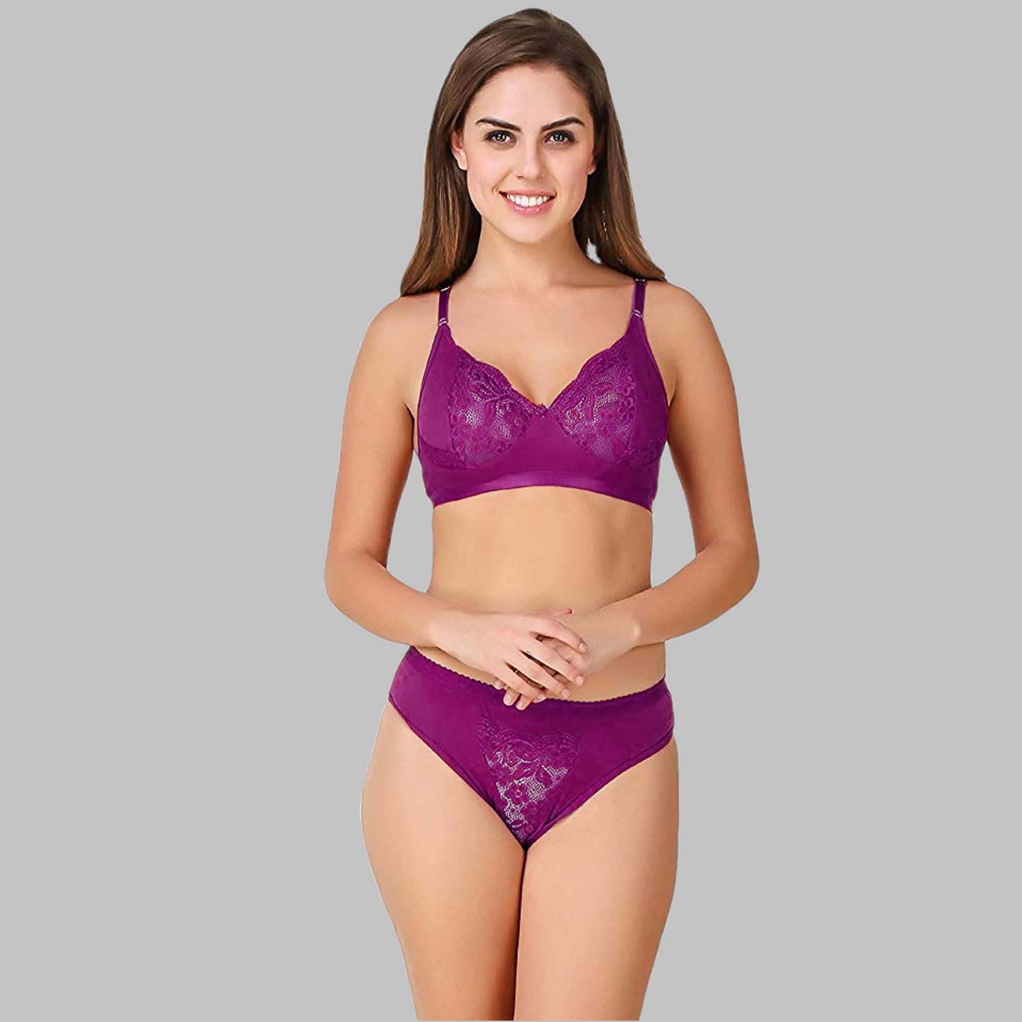     			TCG Cotton Lycra Women's Bra & Panty Set ( Purple ) WL106