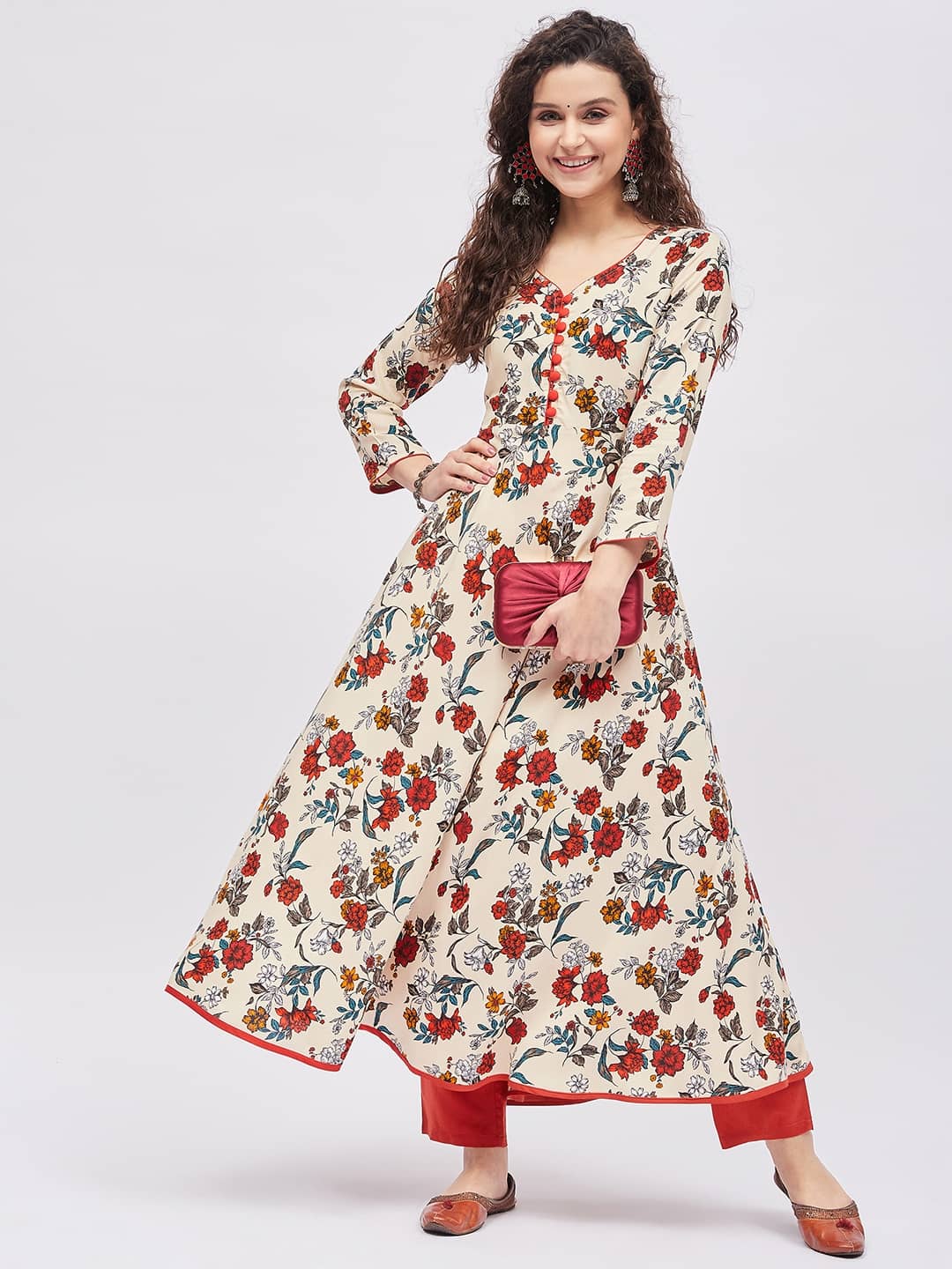 Tissu - Cream Rayon Women's A-line Kurti ( Pack of 1 ) - Kurtis, Tunics | Buy online on ZillyBuy