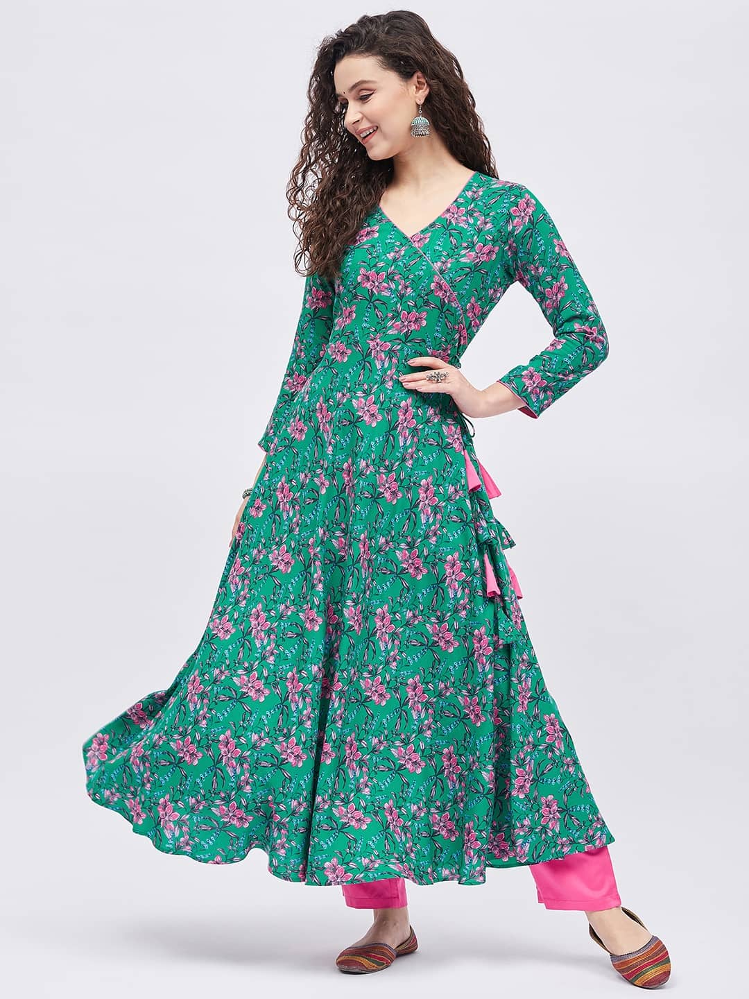 Tissu - Green Rayon Women's Anarkali Kurti ( Pack of 1 ) - Kurtis, Tunics | Buy online on ZillyBuy