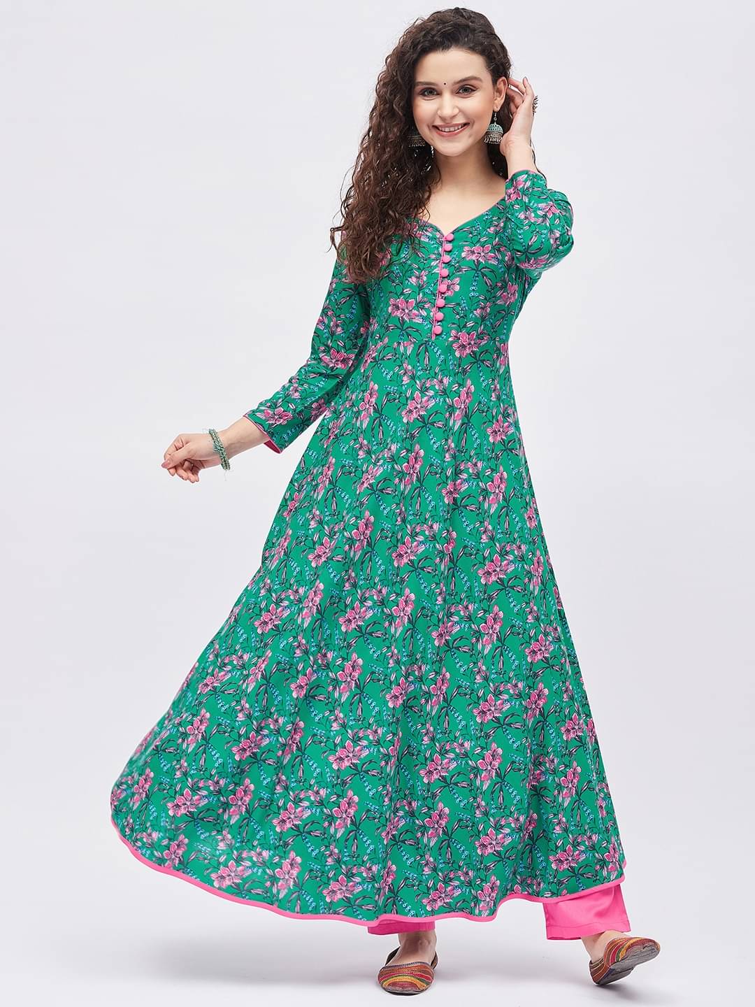     			Tissu - Green Rayon Women's Flared Kurti ( Pack of 1 )