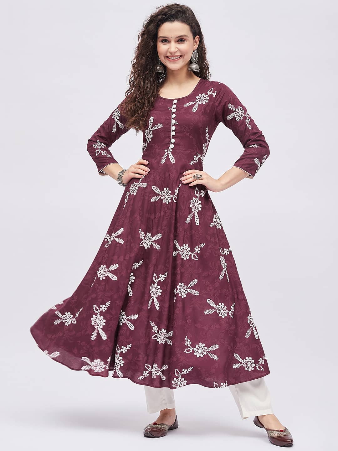 Tissu - Maroon Rayon Women's Flared Kurti ( Pack of 1 ) - Kurtis, Tunics | Buy online on ZillyBuy