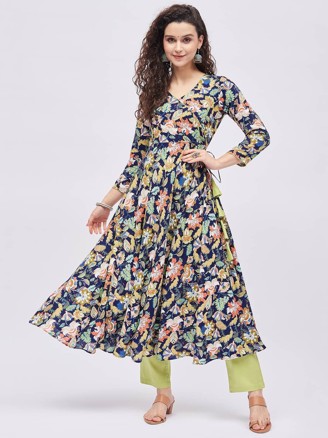 Tissu - Multicoloured Rayon Women's Angrakha Kurti ( Pack of 1 ) - Kurtis, Tunics | Buy online on ZillyBuy