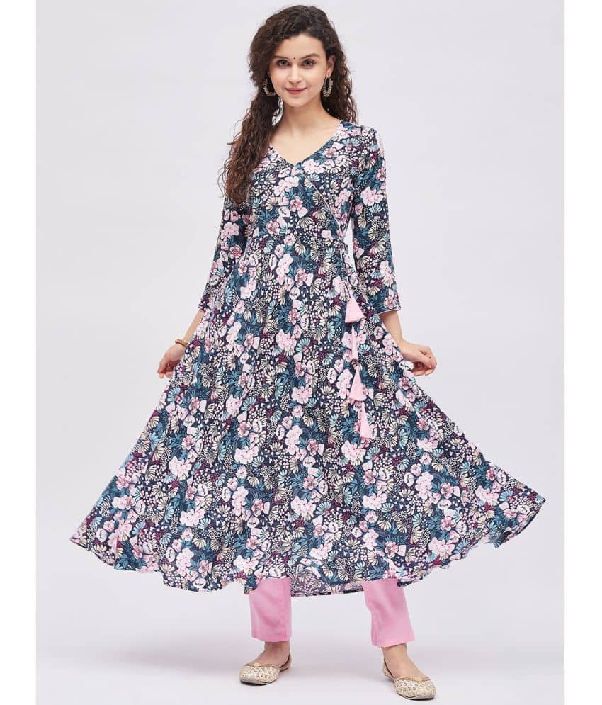 Tissu - Multicoloured Rayon Women's Angrakha Kurti ( Pack of 1 ) - Kurtis, Tunics | Buy online on ZillyBuy