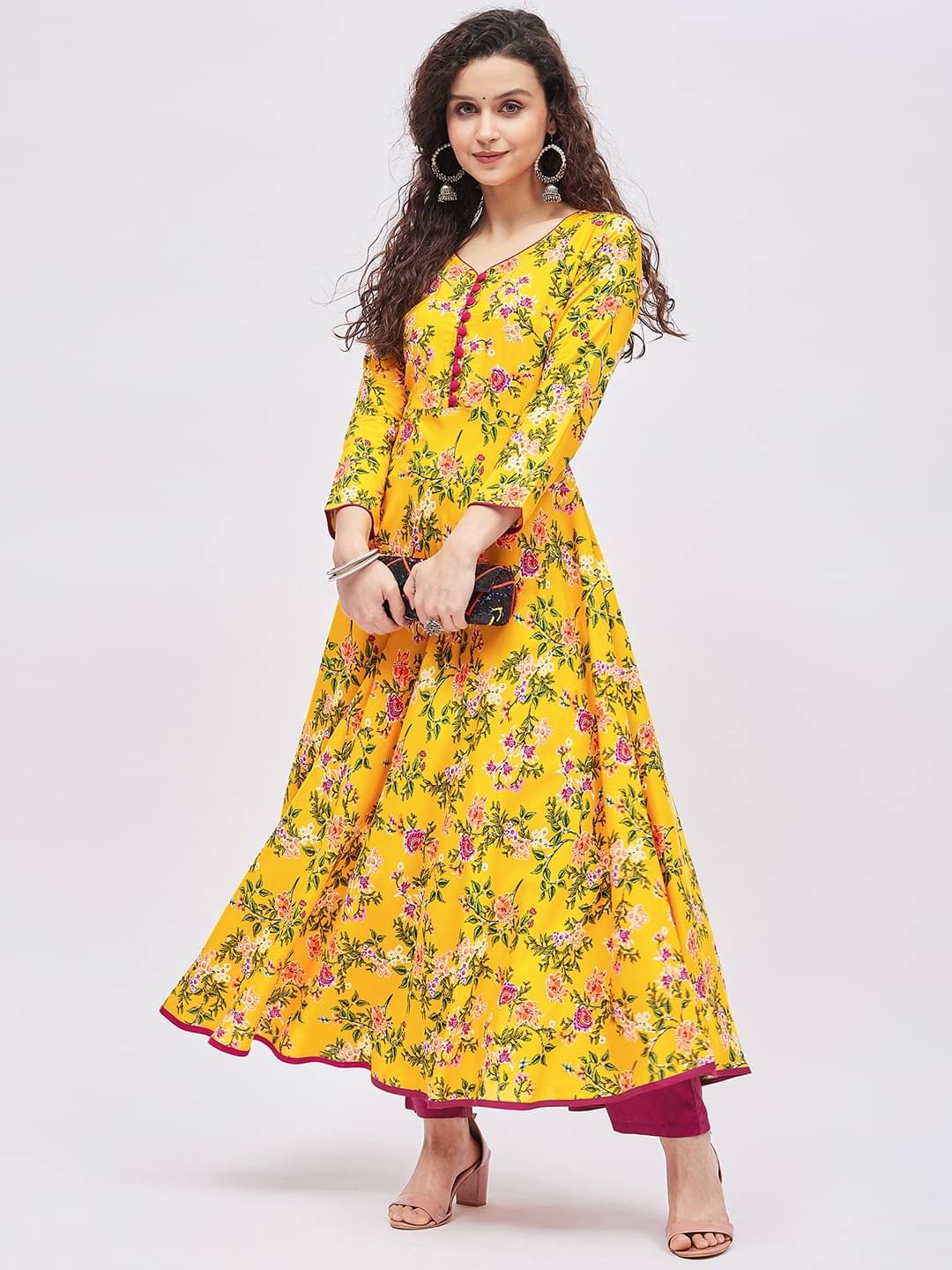     			Tissu - Yellow Rayon Women's Anarkali Kurti ( Pack of 1 )