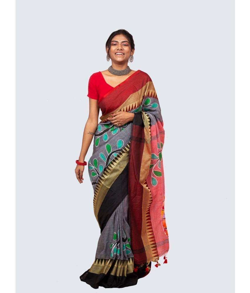 AngaShobha Cotton Blend Printed Saree With Unstitched Blouse Piece ( Grey ) AngaShobha Cotton Blend Printed Saree With Unstitched Blouse Piece ( Grey )