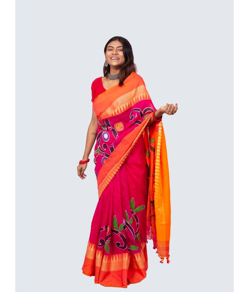 AngaShobha Cotton Blend Printed Saree With Unstitched Blouse Piece ( Pink ) AngaShobha Cotton Blend Printed Saree With Unstitched Blouse Piece ( Pink )