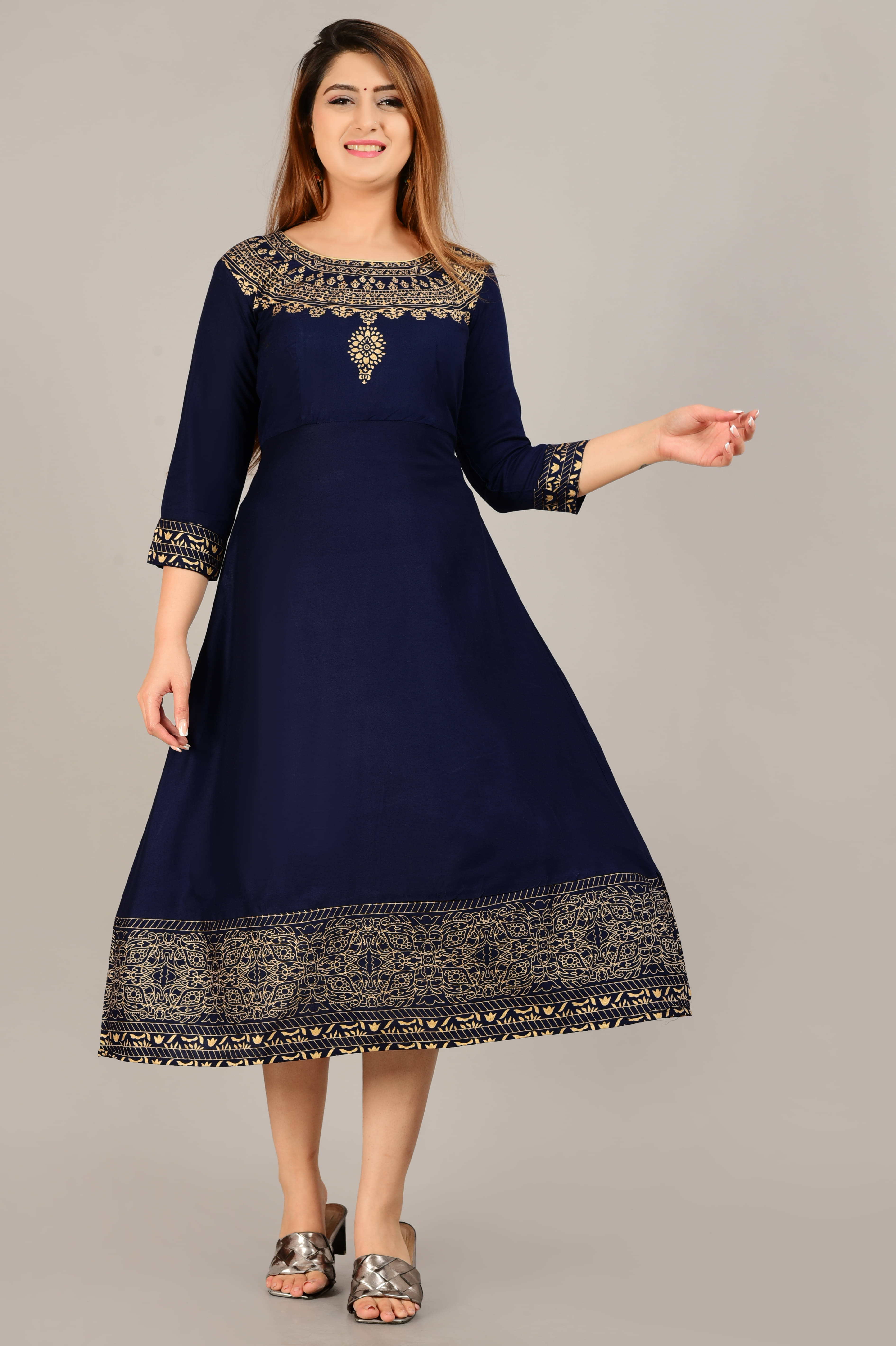 Aurelisa - Blue Rayon Women's Anarkali Kurti ( Pack of 1 )     			Aurelisa - Blue Rayon Women's Anarkali Kurti ( Pack of 1 )