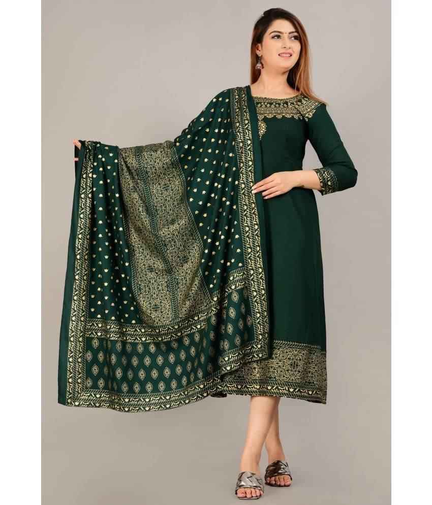 Aurelisa - Green Rayon Women's Flared Kurti ( Pack of 1 ) Aurelisa - Green Rayon Women's Flared Kurti ( Pack of 1 )