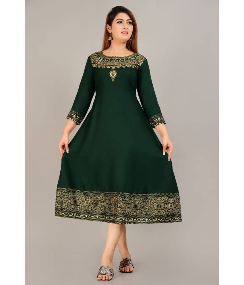 Aurelisa - Green Rayon Women's Flared Kurti ( Pack of 1 ) - Kurtis, Tunics | Buy online on ZillyBuy
