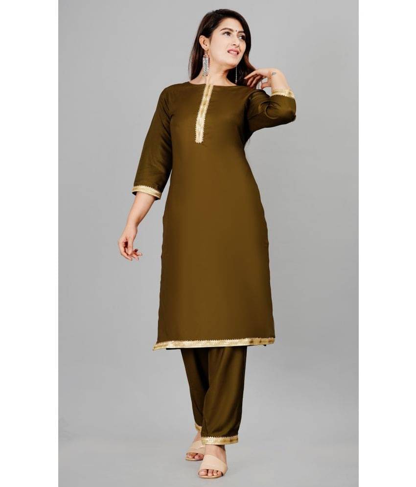     			Aurelisa - Olive Straight Rayon Women's Stitched Salwar Suit ( Pack of 1 )