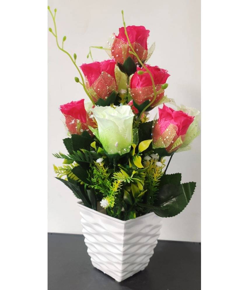     			BAARIG - Pink Rose Artificial Flowers With Pot ( Pack of 1 )