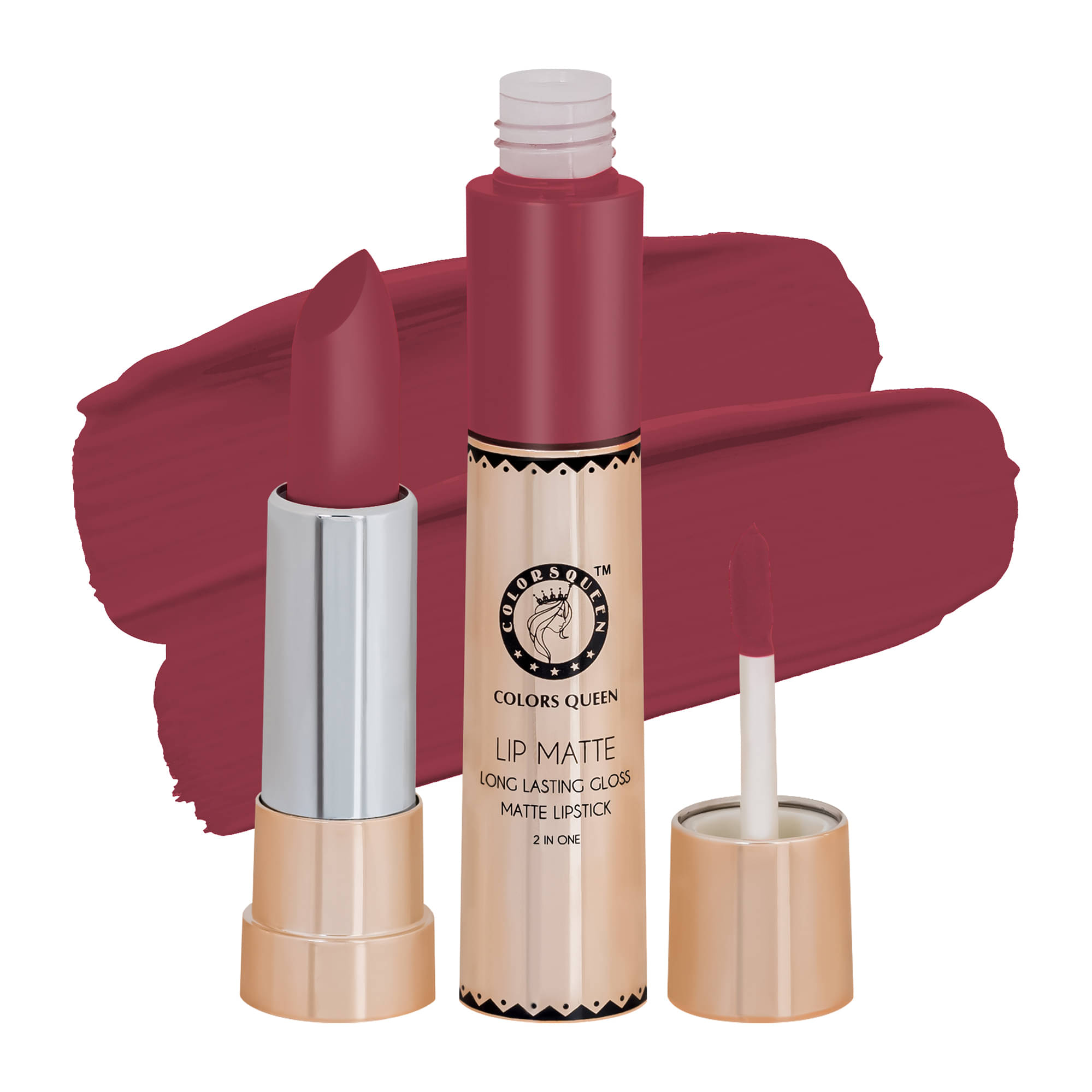    			Colors Queen 2 in 1 Matte Finish Water Proof Lipstick Peach (Shade - 06)