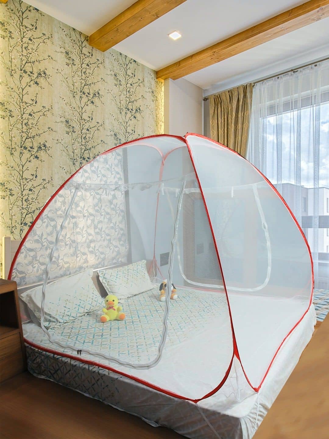 Evafly - Red Polycotton Foldable Mosquito Net, Machardani ( Pack of 1 )