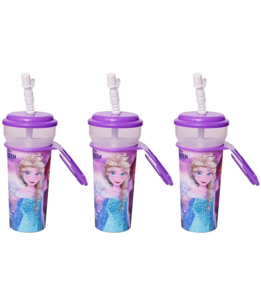 Gluman Disney Frozen Cartoon Character Printed Sipper Bottle for Girls I Leak Proof, 100% Food Grade| BPA Free | Recyclable/Reusable | Spout Lid 350ml (Pack of 3)